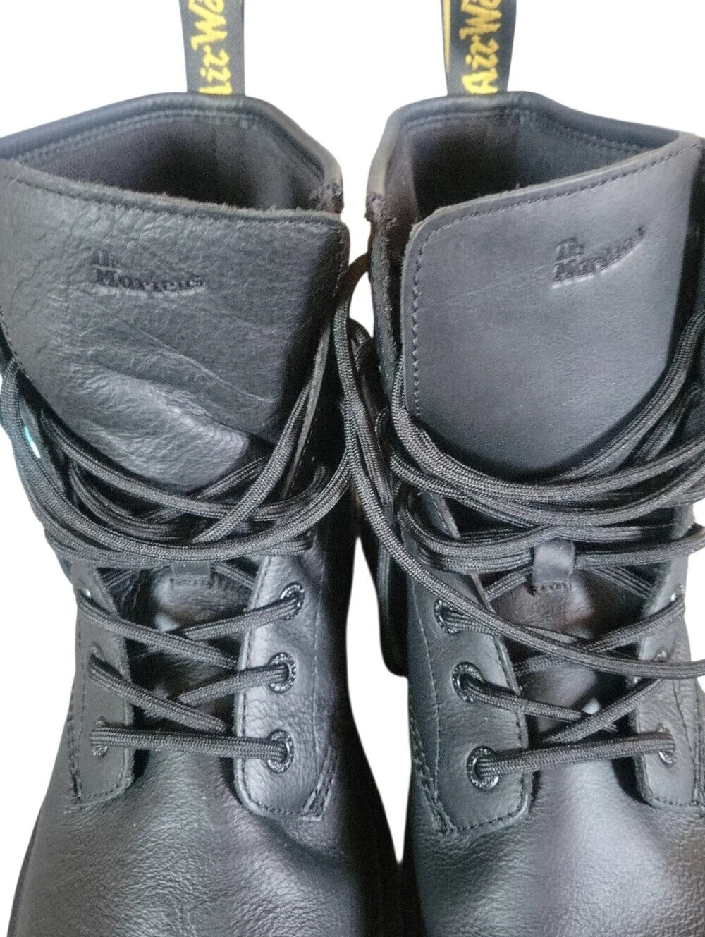 Dr. Martens 1460 Black Leather Lace-Up Boots with Yellow Stitching AirWair Loop